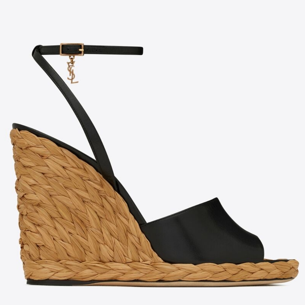 Saint Laurent YSL Paloma Leather Espadrille Wedge Sandals Size 37